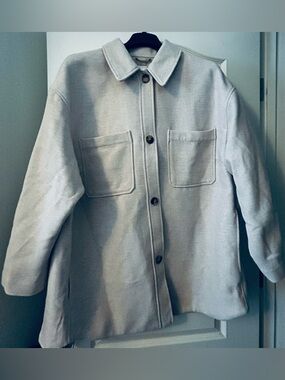 H&M Neutral Beige & Cream Textured Wool Blend Fully Lined Jacket